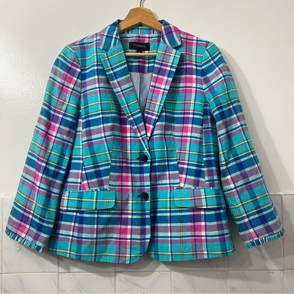 Talbots 6 Linen Blend Blazer Jacket Plaid Classic Feminine Preppy Old Money - Picture 1 of 12